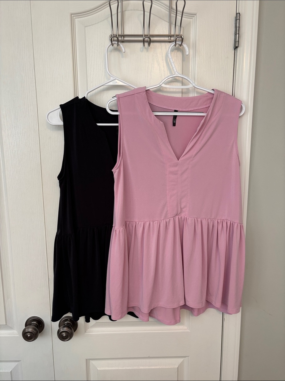 Jw Style Bundle V-Neck Peplum Tank Tops Light Pink & Black Medium
